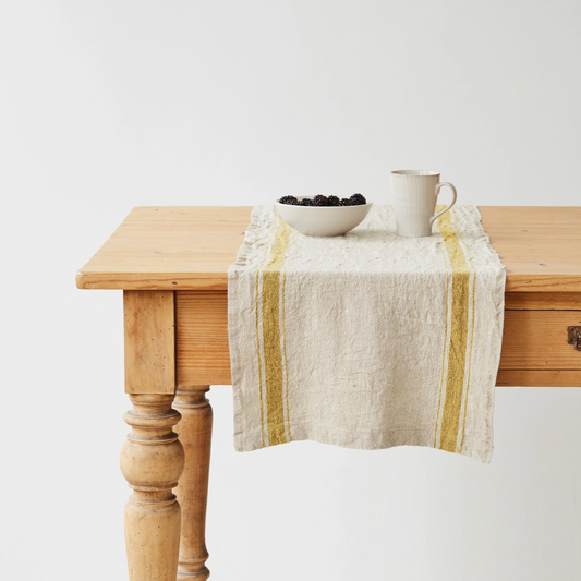 Mustard Stripe Vintage Linen Table Runner