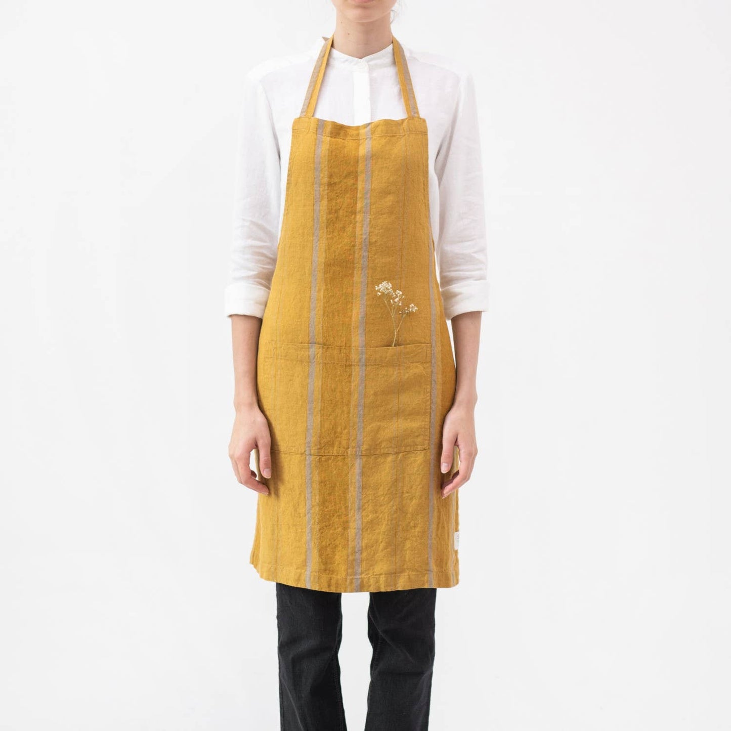 Amber Bronze Stripes Linen Daily Apron: L-XL