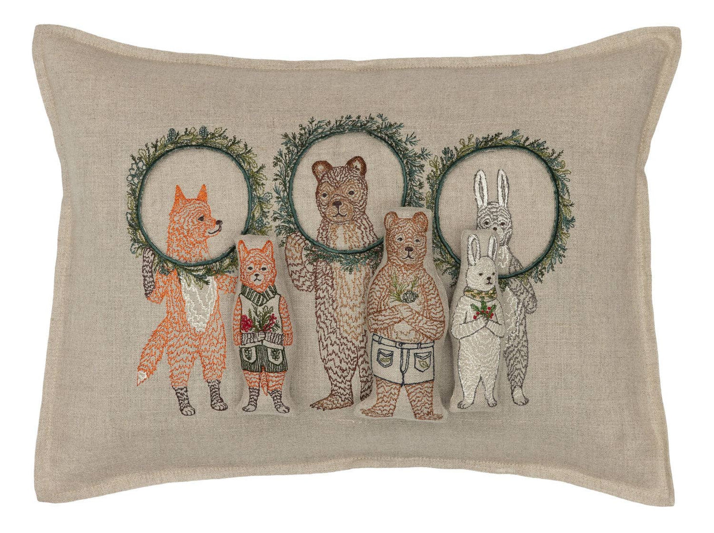 Christmas Wreath Trio Linen Pocket Pillow