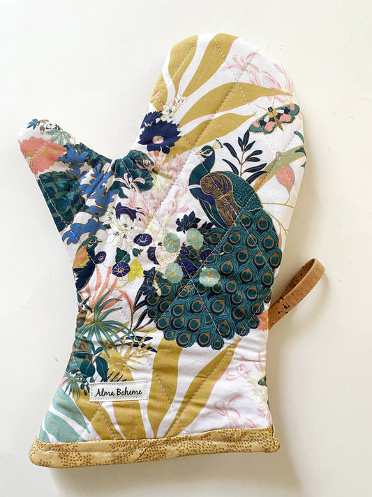 Cork and Cotton Oven Mitt: Peacock