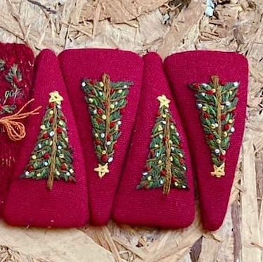 Christmas Theme Embroidered Hair Barrette, Christmas Tree