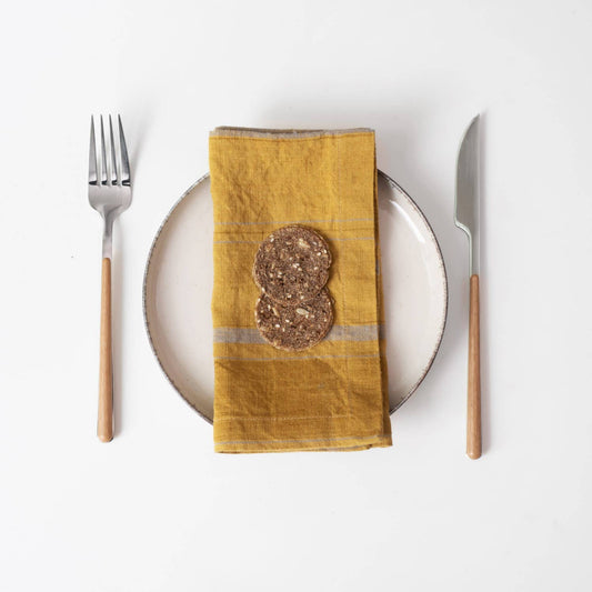 Amber Bronze Stripes Linen Napkins Set of 2: 16"x16" | 40x40 cm