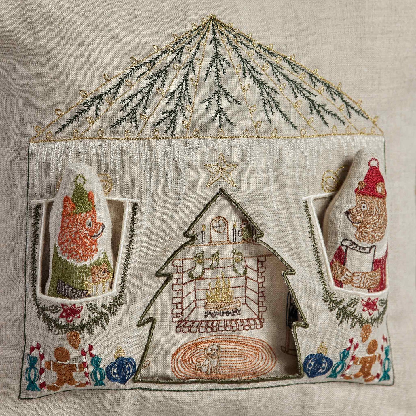 North Pole Santa's House Linen Pocket Pillow