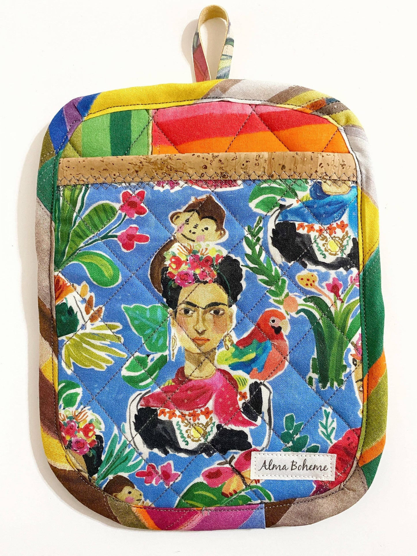 Cork & Cotton Sustainable Pot Holder with Pocket: Holiday cats