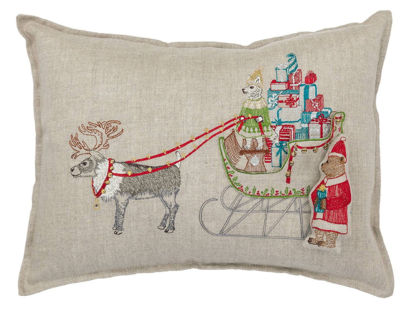 Santa's Sleigh Linen Pocket Pillow