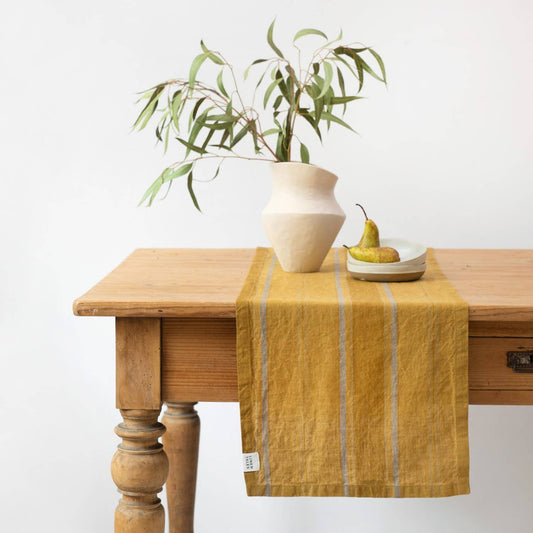 Amber Bronze Stripes Linen Table Runner: 16"x79" | 40x200 cm