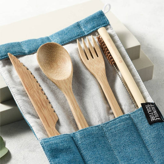 Handmade Bamboo Eco-Friendly Cutlery Set in Blue