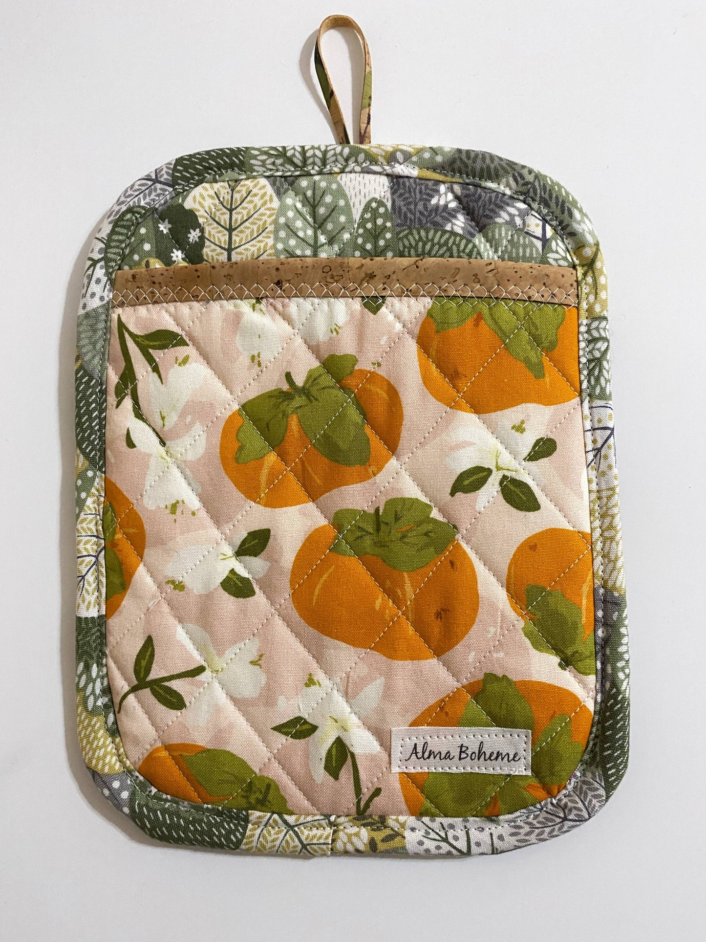 Cork & Cotton Sustainable Pot Holder with Pocket: Holiday cats