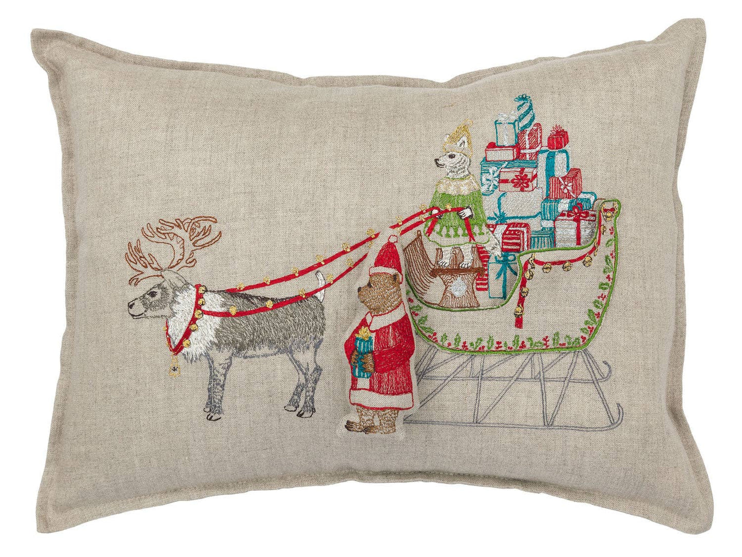 Santa's Sleigh Linen Pocket Pillow