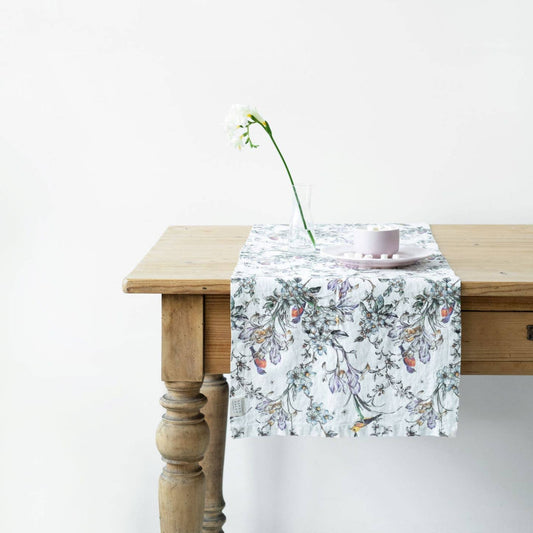 Birds Linen Table Runner: 16"x79" | 40x200 cm