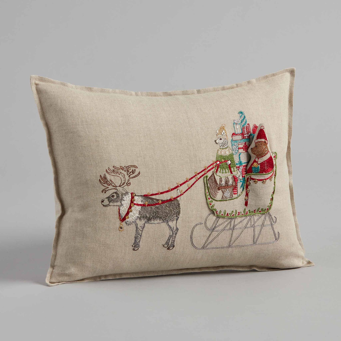 Santa's Sleigh Linen Pocket Pillow