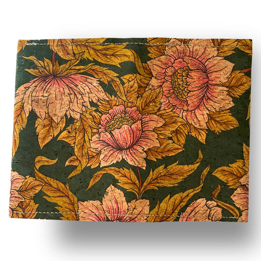 Cork Bifold Wallet / Card Holder - Nature prints: Peonies