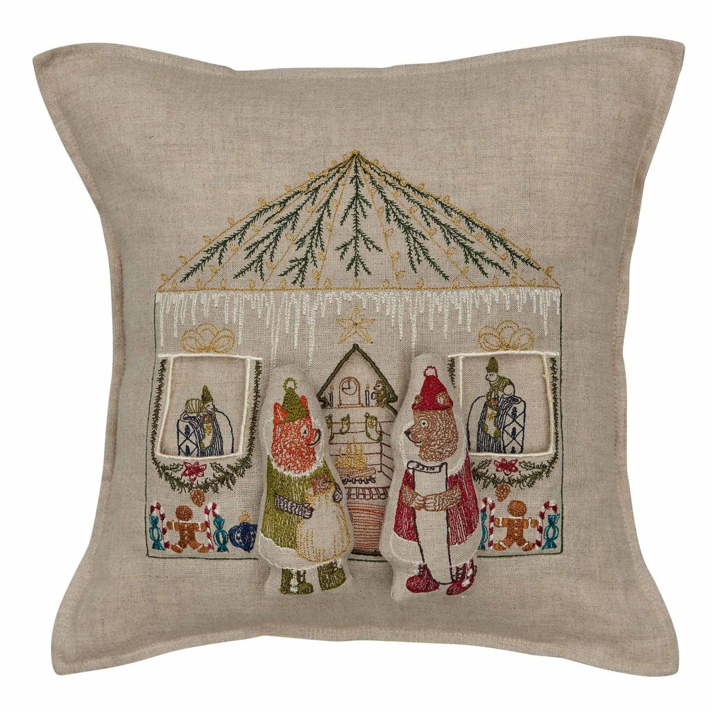 North Pole Santa's House Linen Pocket Pillow